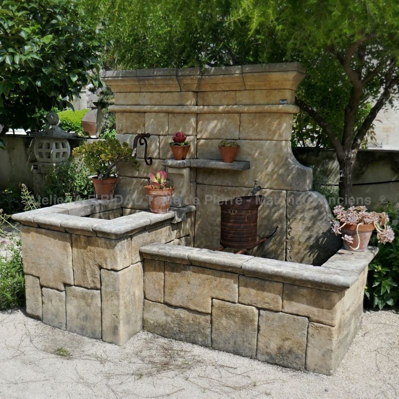Large natural stone garden wall fountain | Stone cutting crafted according to a traditional processes.