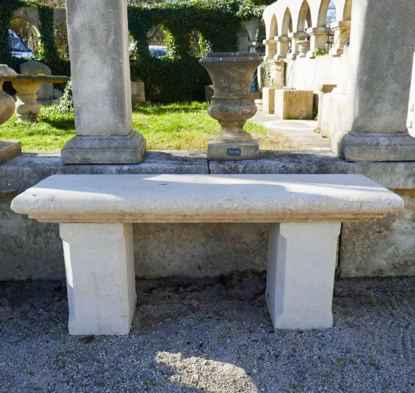 Garden bench in natural limestone by Atelier Alain BIDAL (Provence)