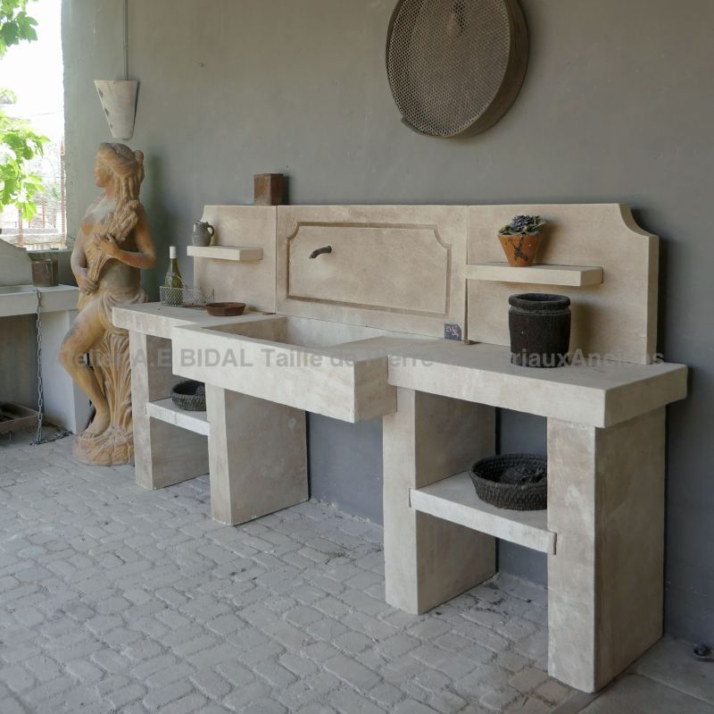 Quality outdoor furniture : charming traditional kitchen unit in stone by Alain BIDAL