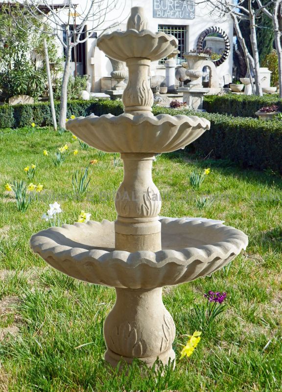 Beautiful stone fountain with 3 bowls, a realization signed by the stonemason Alain Bidal, Provence.