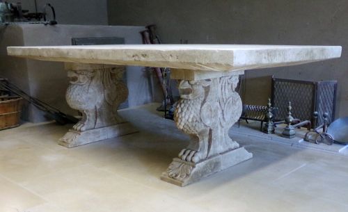 2.5 meter long natural stone table : Sustainable and ecological stone furniture - Atelier Alain BIDAL (Provence)