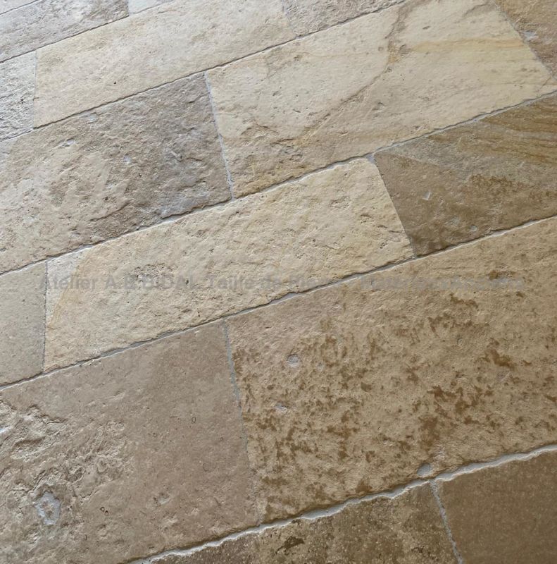 Rustic paving - flooring made in stone extracted in Dordogne, France called Limeyrat