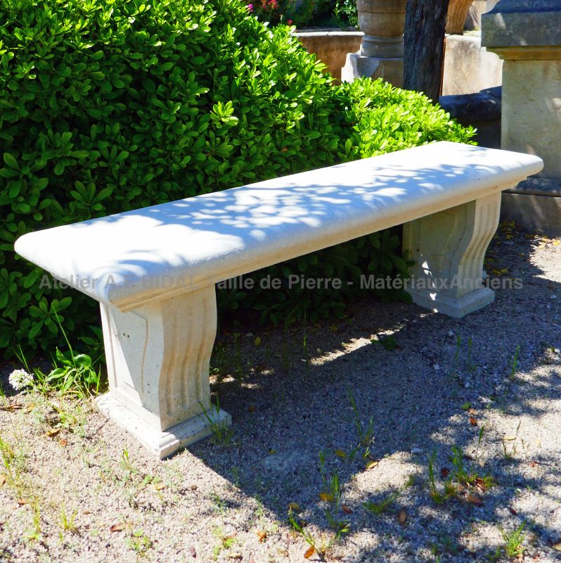 Garden bench in stone : bench hand carved in stone by Atelier Alain BIDAL, Provence.