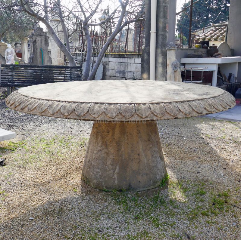 stone round garden table