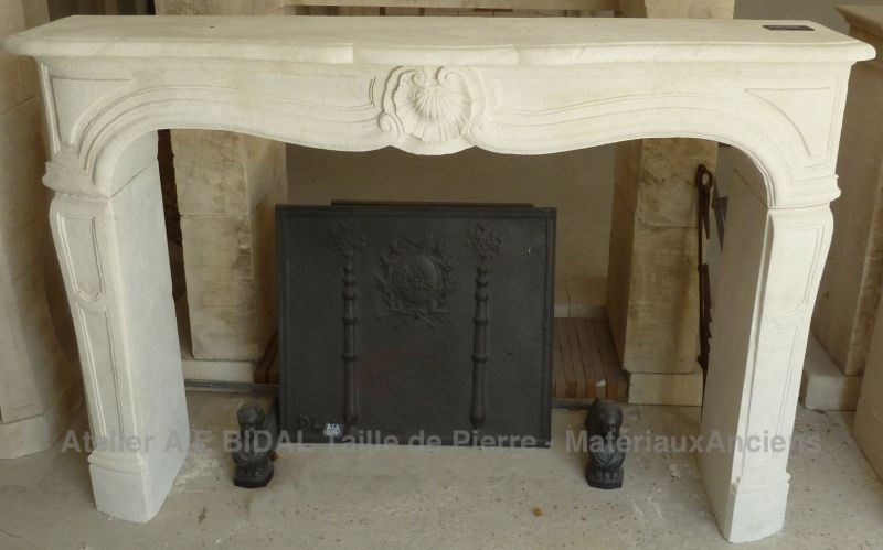Stylish fireplace of French Regency style, a fine crafted work by the stone cutting Atelier Alain BIDAL (Provence)