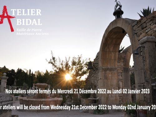 Atelier Alain Bidal ǀ Stone cutter ǀ End of year closing dates 2022
