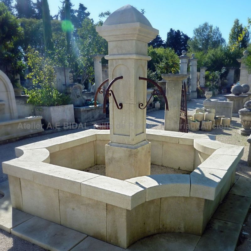 Exceptional garden fountain carved in Avy stone for sale at Alain BIDAL (Provence).