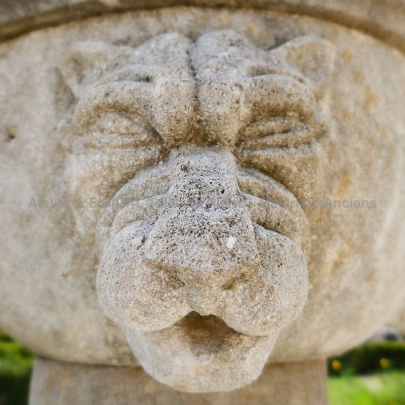 Hand-carved sculpture on our limestone garden fountain of Provence - Alain BIDAL.