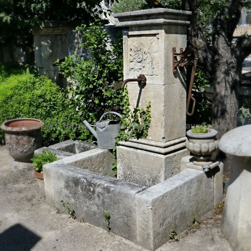 Traditional fountain of Provence carved in French stone - Shepherd's fountain by the stonemason Alain BIDAL.