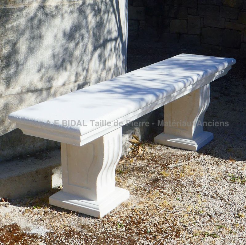 Garden bench in stone : sustainable benches hand-carved in stone by Atelier Alain BIDAL, Provence.