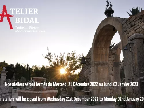 Atelier Alain Bidal ǀ Dates de fermeture de fin d'année 2022