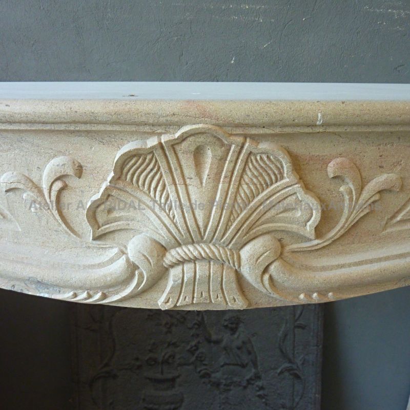 Stone fireplace of a French Regency style crafted in Provence by Alain BIDAL